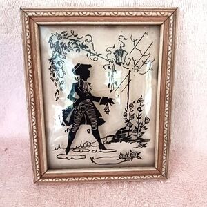 Vintage Silhouette Art in Wooden Frame